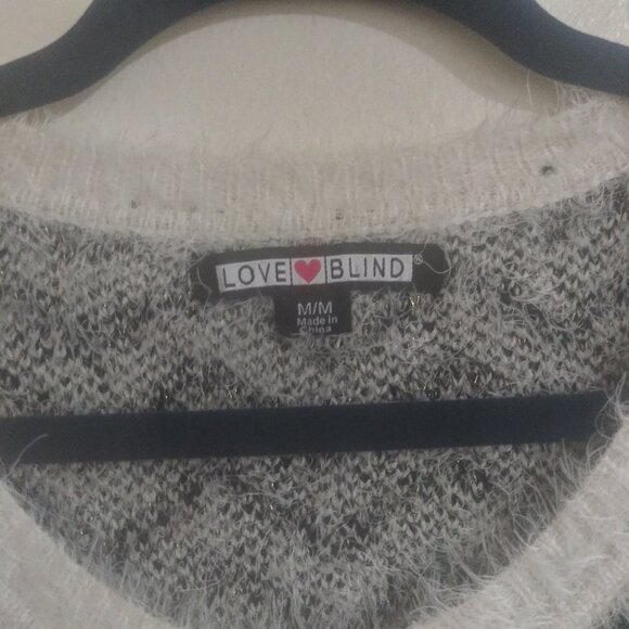 Chevron Fuzzy Knit Sweater Dress by Love & Blind Gray & White Longline Pullover - Picture 4 of 8